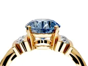 Solitaire Engagement Ring Setting for Fancy Blue Round Cut Center with Grooved Bar Accent Band and Prong Head in Yellow Gold