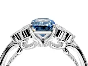 Cluster Engagement Ring Setting for Fancy Blue Emerald Cut Center with Bezel Accent Clusters and Prong Head in White Gold