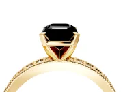 Milgrain Pave Engagement Ring Setting for Fancy Black Emerald Cut Center with Accent Band and Prong Head in Yellow Gold