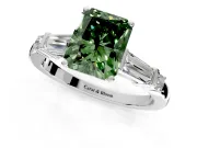 Bar-Set Engagement Ring Setting for Fancy Green Radiant Cut Center with Tapered Baguette Accents and Prong Head in Sterling Silver