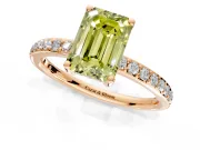 Solitaire Engagement Ring Setting for Fancy Yellow Emerald Cut Center with Fine Pave Band and Prong Head in Rose Gold