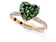 Solitaire Engagement Ring Setting for Fancy Green Heart-Shaped Center with Pave Accents and Prong Head in Rose Gold
