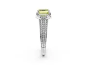 Solitaire Engagement Ring Setting for Fancy Yellow Asscher Cut Center with Accented Split Shank and Prong Head in White Gold