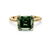 Solitaire Engagement Ring Setting for Fancy Green Asscher Cut Center with Plain Twisted Rope Band and Prong Head in Yellow Gold