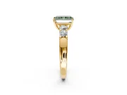 5 Stone Engagement Ring Setting for Fancy Green Radiant Cut Center with Plain Band and Prong Head in Yellow Gold