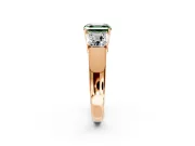 3 Stone Engagement Ring Setting for Fancy Green Asscher Cut Center with Raised Basket Heads and Prong Head in Rose Gold