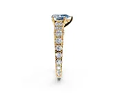Solitaire Engagement Ring Setting for Fancy Blue Pear-Shaped Center with Pave Cathedral Shoulders and Prong Head in Yellow Gold