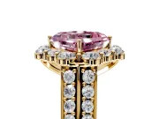 Large Accent Halo Engagement Ring Setting for Fancy Pink Asscher Cut Center with Pave Split Shank and Prong Head in Yellow Gold