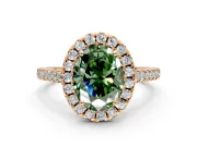 Halo Engagement Ring Setting for Fancy Green Oval Center with Raised Halo, Pave Band and Prong Head in Rose Gold