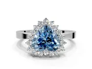 Starburst Halo Engagement Ring Setting for Fancy Blue Heart-Shaped Center with Flat Cathedral Band and Prong Head in White Gold