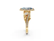 Milgrain Halo Engagement Ring Setting for Fancy Blue Marquise Center with Shoulder Bezels and Prong Head in Yellow Gold