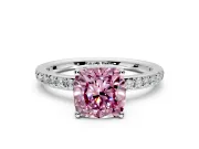 Solitaire Engagement Ring Setting for Fancy Pink Cushion Cut Center with Fine Pave Band and Prong Head in Platinum