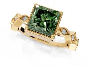 Milgrain Bezel Engagement Ring Setting for Fancy Green Princess Cut Center with Marquise Stations and Bezel Head in Yellow Gold