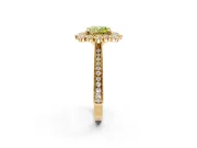 Milgrain Halo Engagement Ring Setting for Fancy Yellow Cushion Cut Center with Bezel Point Accents and Prong Head in Yellow Gold