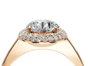 Halo Engagement Ring Setting for Round Cut Center with Plain Tapered Band and Prong Head in Rose Gold