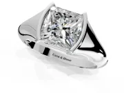 Tension Engagement Ring Setting for Princess Cut Center with Wide Tapered Band and Tension Head in Platinum
