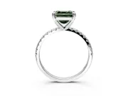Solitaire Engagement Ring Setting for Fancy Green Asscher Cut Center with Fine Pave Narrow Band and Prong Head in White Gold