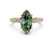 Solitaire Engagement Ring Setting for Fancy Green Marquise Center with Round Cut Pave Band and Prong Head in Yellow Gold