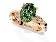 Solitaire Engagement Ring Setting for Fancy Green Oval Center with Pave and Plain Crossover and Basket Head in Rose Gold