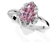Floral Frame Engagement Ring Setting for Fancy Pink Pear-Shaped Center with Accent Clusters and Prong Head in White Gold