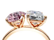 Fancy Pink Round Cut and Emerald Cut Lab-Grown Diamond Toi et Moi Engagement Ring with Prong-Set Stones in Rose Gold