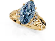 Solitaire Engagement Ring Setting for Fancy Blue Marquise Center with Filigree Accent Basket and Prong Head in Yellow Gold