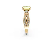3 Stone Engagement Ring Setting for Fancy Yellow Asscher Cut Center with Pave Twist Band and Prong Head in Yellow Gold