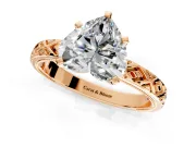 Solitaire Engagement Ring Setting for Heart-Shaped Center with Milgrain X Pattern Band and Prong Head in Rose Gold