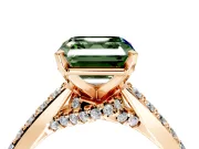 Solitaire Engagement Ring Setting for Fancy Green Asscher Cut Center with Crossover Accents and Prong Head in Rose Gold
