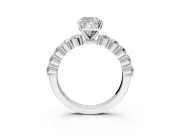 Shared-Prong Engagement Ring Setting for Cushion Cut Center with Graduated Accents and Prong Head in Sterling Silver