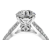 Solitaire Engagement Ring Setting for Round Cut Center with Pave Rail Split Shank and Prong Head in Platinum