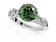 5 Stone Engagement Ring Setting for Fancy Green Round Cut Center with Graduated Accents and Prong Head in Sterling Silver