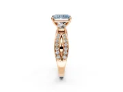3 Stone Engagement Ring Setting for Fancy Blue Radiant Cut Center with Pave Twist Band and Prong Head in Rose Gold