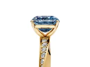 Side Accent Engagement Ring Setting for Fancy Blue Asscher Cut Center with Accent Shoulders and Prong Head in Yellow Gold