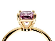 Minimalist Solitaire Engagement Ring Setting for Fancy Pink Emerald Cut Center with Thin Band and Prong Head in Yellow Gold