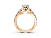 Solitaire Engagement Ring Setting for Pear-Shaped Center with Graduated Shared Prongs and Prong Head in Rose Gold