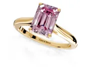 Solitaire Engagement Ring Setting for Fancy Pink Emerald Cut Center with Narrow Cathedral Band and Prong Head in Yellow Gold