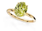 Hidden Halo Engagement Ring Setting for Fancy Yellow Oval Center with Thin Rounded Band and Prong Head in Yellow Gold
