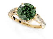 Cathedral Engagement Ring Setting for Fancy Green Round Cut Center with Antique-Style Pave Band and Prong Head in Yellow Gold