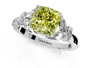 Solitaire Engagement Ring Setting for Fancy Yellow Cushion Cut Center with Marquise Flower Shoulders and Prong Head in Platinum