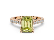Solitaire Engagement Ring Setting for Fancy Yellow Emerald Cut Center with Widening Pave Band and Claw Prong Head in Rose Gold