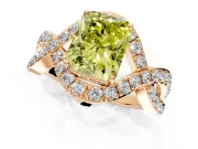 Halo Engagement Ring Setting for Fancy Yellow Radiant Cut Center with Pave Infinity Twist Band and Prong Head in Rose Gold