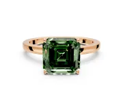 Solitaire Engagement Ring Setting for Fancy Green Asscher Cut Center with Thin Rounded Plain Band and Prong Head in Rose Gold