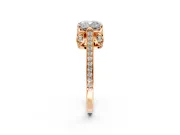 Cathedral Engagement Ring Setting for Cushion Cut Center with Antique-Style Pave Band and Prong Head in Rose Gold