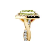Halo Engagement Ring Setting for Fancy Yellow Princess Cut Center with Pave and Plain Twist Band and Prong Head in Yellow Gold