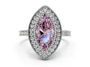 Halo Engagement Ring Setting for Fancy Pink Marquise Center with Milgrain Frame, Pave Band and Prong Head in Platinum