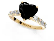 Baguette Engagement Ring Setting for Fancy Black Heart-Shaped Center with Alternating Bar-Set Band and Prong Head in Yellow Gold