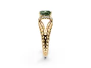 Halo Engagement Ring Setting for Fancy Green Cushion Cut Center with Rope Twist Split Shank and Prong Head in Yellow Gold