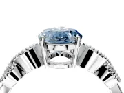 Leaf Engagement Ring Setting for Fancy Blue Oval Center with Milgrain Accent Band and Prong Head in Sterling Silver