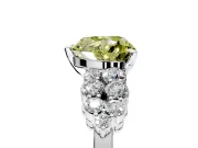 Cluster Engagement Ring Setting for Fancy Yellow Heart-Shaped Center with 2-Row Shoulder Clusters and Prong Head in White Gold